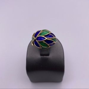 14k yellow gold green and blue ring